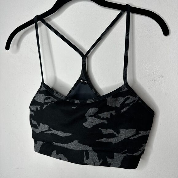 Monroe Black & Gray Camo Print Spaghetti Strap Scoop Racer T-back Sports Bra S - Picture 3 of 11